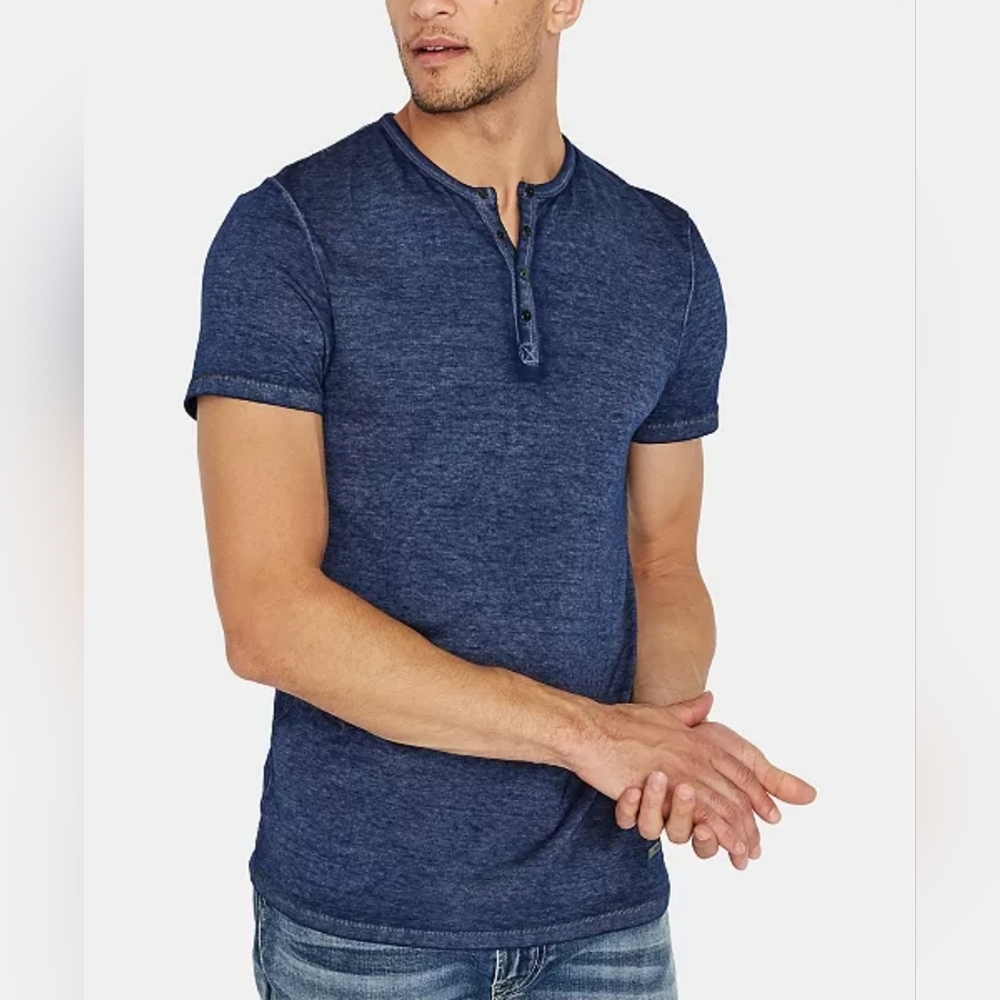 Buffalo David Bitton Navy Short Sleeve Henley Size S
